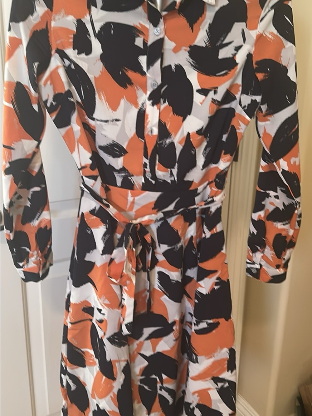 Banana Republic tangerine, blue & White Abstract Long-Sleeve Shirt Dress